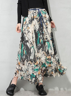 High Waisted Print Chiffon Maxi Skirt