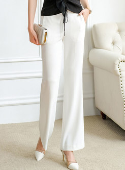 Solid Casual High Waisted Flare Pants