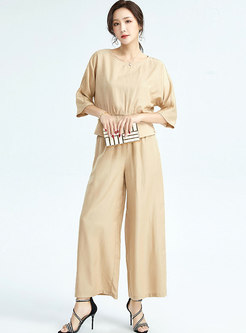 Casual Half Sleeve Pullover Wide Leg Pants Suits
