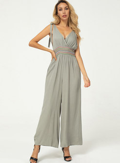 Sexy V-neck High Waisted Strappy Wide Leg Jumpsuis