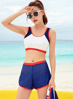 Color-blocked Letter Print Cover-up Swimwear