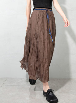 High Waisted A Line Ruched Maxi Skirt