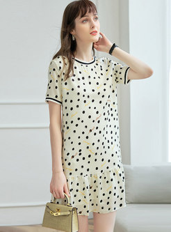 Polka Dot Letter Print Ruffle T-shirt Dress