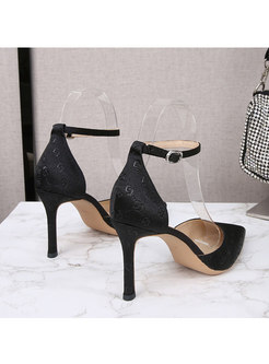 Pointed Toe Embossing Ankle Strap High Heels