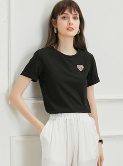 Brief Pullover Diamond Embellished T-shirt