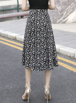 Black High Waisted Floral Chiffon Skirt
