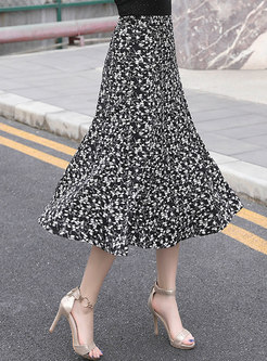 Black High Waisted Floral Chiffon Skirt