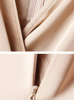 V-neck 3/4 Sleeve Belted Silk Midi Dress