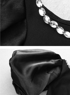 Black Diamond Lantern Sleeve Mini Bodycon Dress