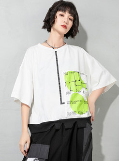 Plus Size Pullover Asymmetric Print T-shirt