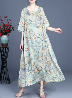 Retro Floral 3/4 Sleeve Shift Plus Size Dress