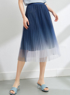 High Waisted Gradient Pleated Midi Skirt
