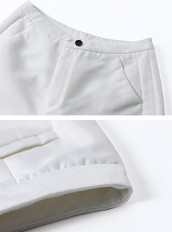 White High Waisted Straight Hot Pants