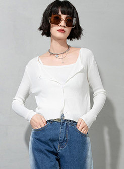 Solid Single-breasted Knit Cardigan With Camisole