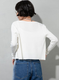 Solid Single-breasted Knit Cardigan With Camisole
