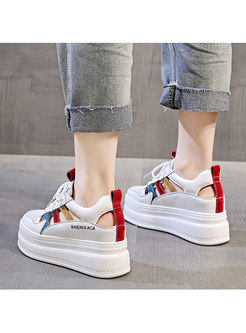 Color-blocked Rounded Toe Platform Sneakers