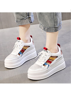 Color-blocked Rounded Toe Platform Sneakers