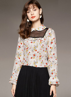 Color-blocked Patchwork Print Pullover Blouse