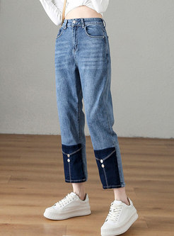 Blue High Waisted Straight Jeans