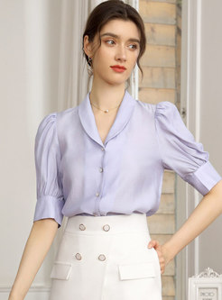 V-neck Puff Sleeve Single-breasted Blouse