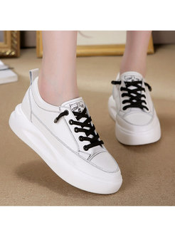 White Rounded Toe Lace-up Platform Sneakers