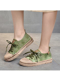 Retro Rounded Toe Openwork Lace-up Sneakers