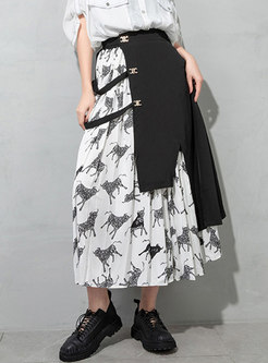 Plus Size Animal Print Patchwork Maxi Skirt