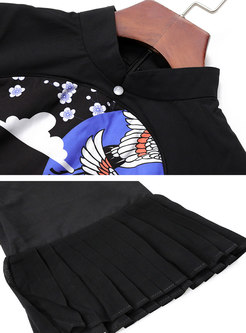 Black Flare Sleeve Print Improved Cheongsam Dress