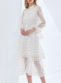 Puff Sleeve Polka Dot A Line Maxi Dress