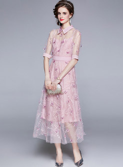 Puff Sleeve Embroidered Bridesmaid Maxi Dress