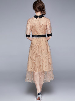 Puff Sleeve Embroidered Bridesmaid Maxi Dress