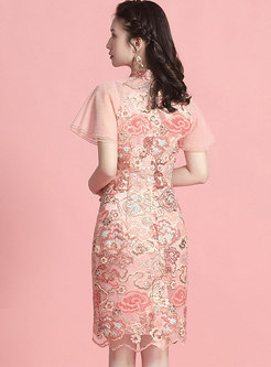 Retro Embroidered Sequin Improved Cheongsam Dress