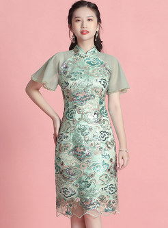 Retro Embroidered Sequin Improved Cheongsam Dress