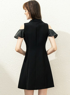 Cold Shoulder V-neck Ruffle A Line Mini Dress