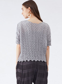 Crew Neck Pullover Loose Pleated T-shirt
