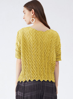 Crew Neck Pullover Loose Pleated T-shirt