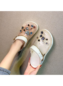 Rounded Toe Cute Rhinestone Transparent Slippers