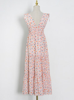 Floral V-Neck Strappy A-Line Maxi Dress