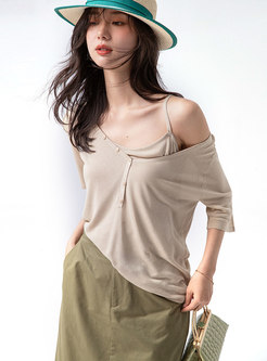 Half Sleeve Pullover Knit Top With Camisole