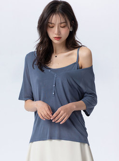 Half Sleeve Pullover Knit Top With Camisole