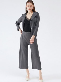 Casual Lapel Long Sleeve Pleated Pant Suits