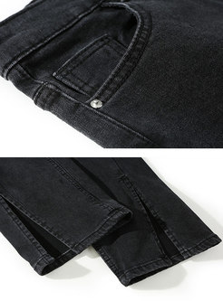 Black High Waisted Split Straight Jeans