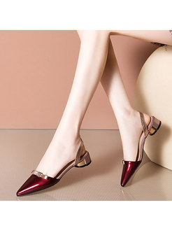 Pointed Toe Leather Block Heel Sandals