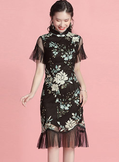 Vintage Sequin Patchwork Cheongsam Mermaid Dress 
