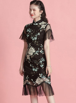 Vintage Sequin Patchwork Cheongsam Mermaid Dress 