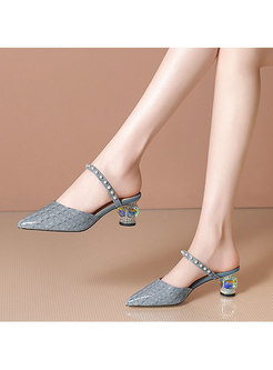 Chic Pointed Toe Block Heel Slippers