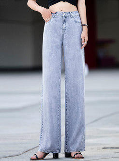 Light Blue High Waisted Embroidered Wide Leg Jeans