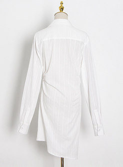White Sexy V-neck Long Sleeve Mini Shirt Dress