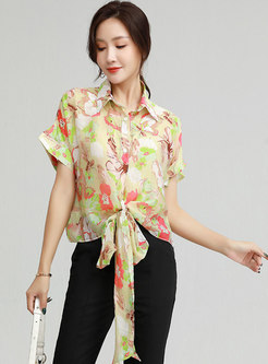 Print Single-Breasted Tie-Front Shirt