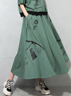 Chic Print Knitted Drawcord A-Line Skirt